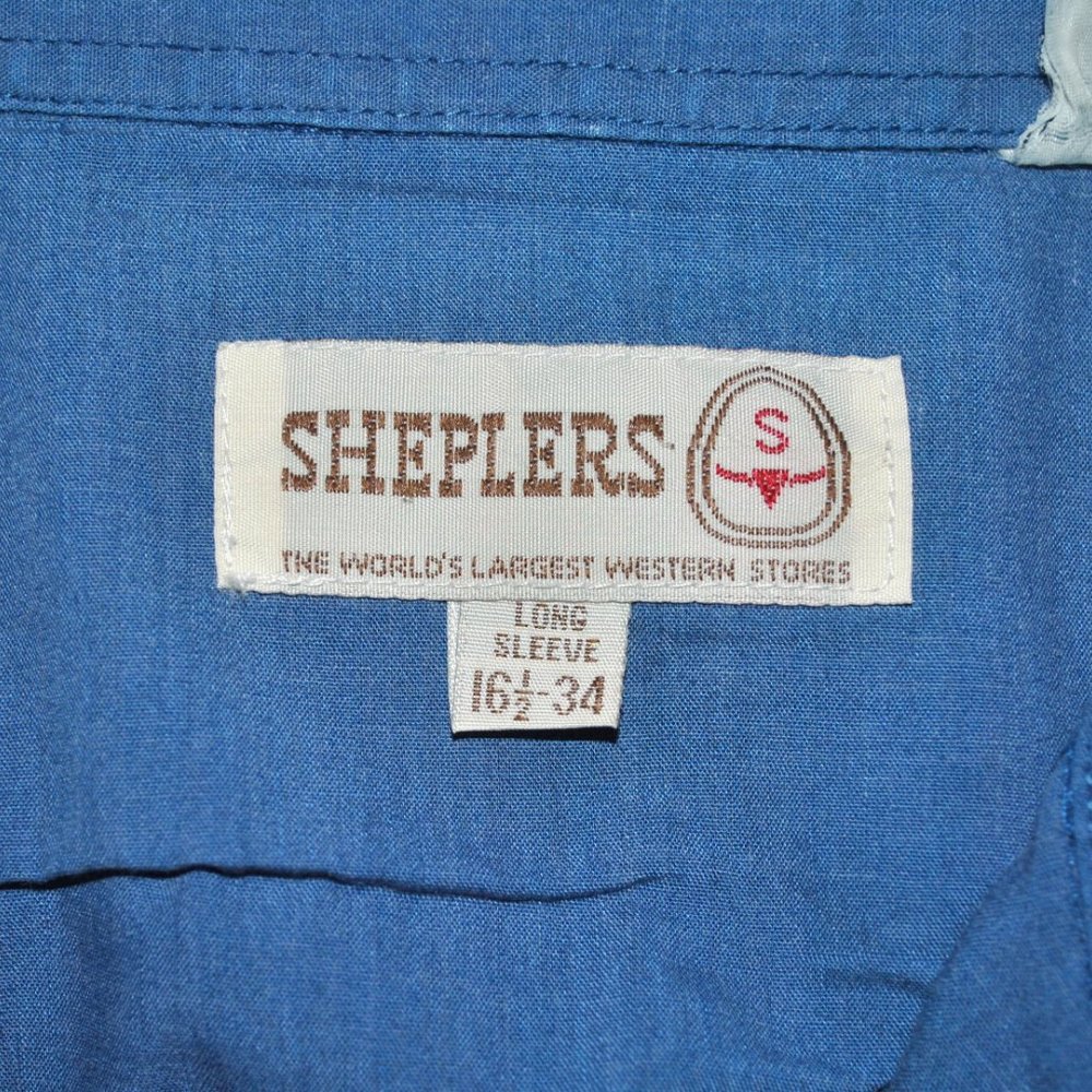 Sheplers Mens Shirt Size 16.5 Faded Blue Long Sleeve Pearl Snap Shirt - Picture 3 of 9